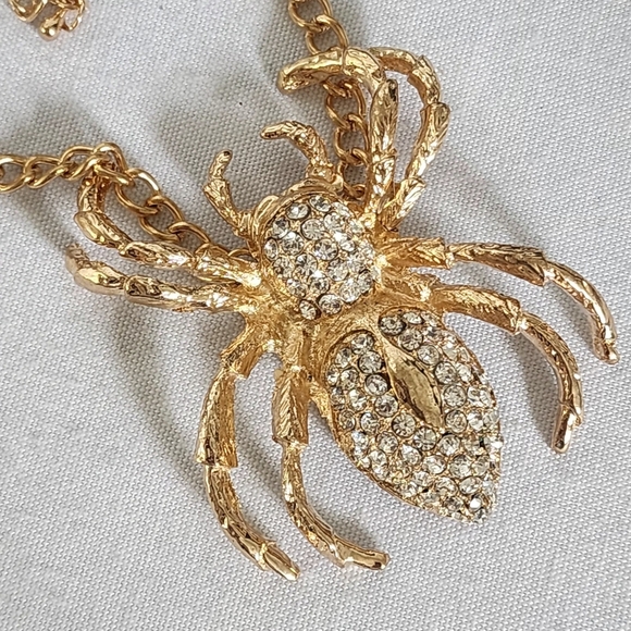 Gold Statement Spider Necklace and Earrings Set - Picture 5 of 10